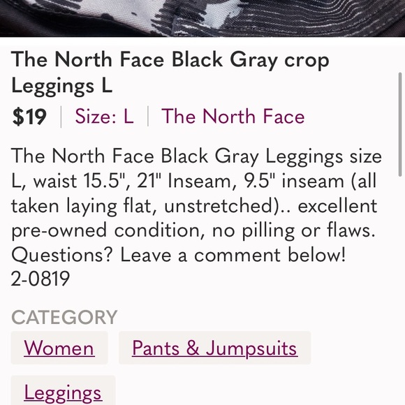 The North Face FLASHDRY Black Gray Floral Crop Leggings Sz L - Picture 9 of 9